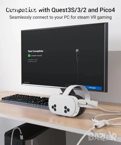 Syntech Link кабел със зареждане 5 м Съвместим с Oculus/Meta Quest 3S/3, Quest 2/Pro, Pico 4/Ultra, снимка 4 - Друга електроника - 49488040