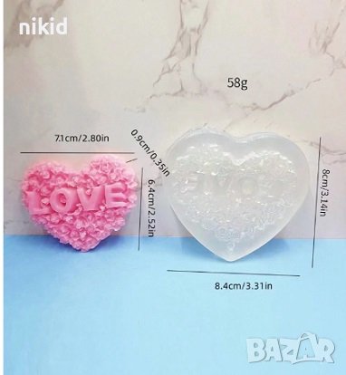 Сърце от рози с надпис Love силиконов молд форма фондан гипс смола шоколад сапун, снимка 3 - Форми - 44151676