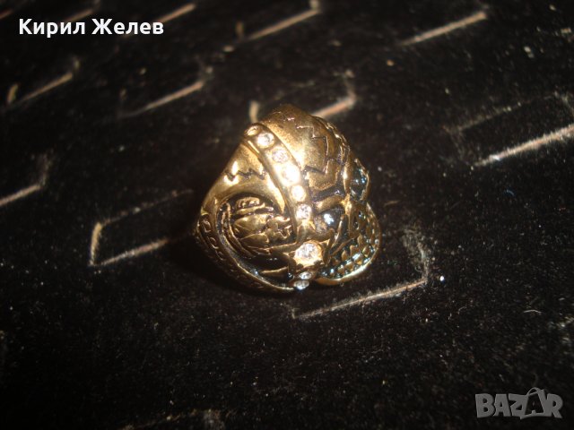 ПОЗЛАТЕН с ИНКРУСТИРАНИ ФАСЕТИРАНИ ЦИРКОНИ СТОМАНЕН НЕО ГОТИКА ПРЪСТЕН НОВ НЕРЪЖДАЕМ 25043, снимка 8 - Пръстени - 34420392