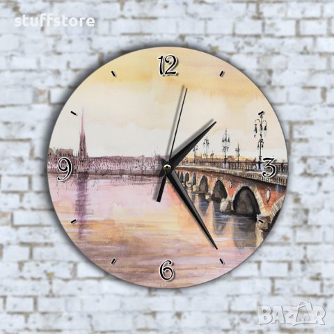 Стенен Часовник - Арт Красив Старинен Мост Река, снимка 1