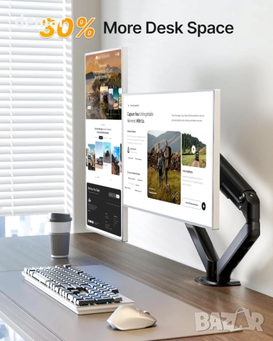 monTEK Стойка за два монитора 17–32 инча, до 9 кг всеки,VESA 75/100 мм, снимка 5 - Стойки, 3D очила, аксесоари - 53646574