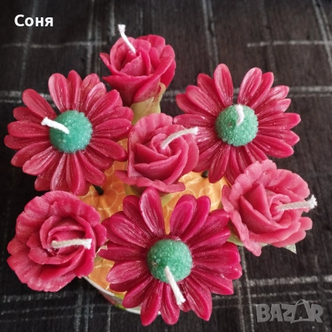 Цветен букет от ароматни восъчни свещи, снимка 7 - Подаръци за жени - 53658295