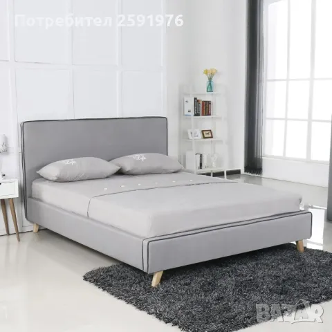 Тапицирана спалня MORISSON - 160x200см. светло сив плат, снимка 1