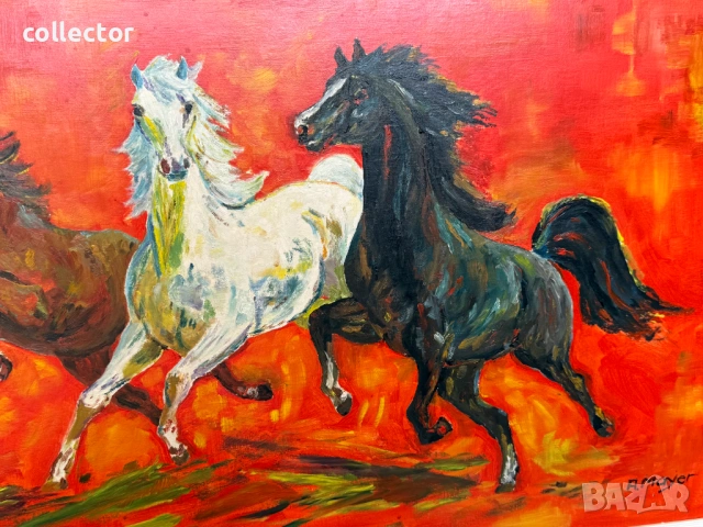 Маслена картина - препускащи рисаци. №7968, снимка 4 - Антикварни и старинни предмети - 53870899