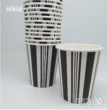 Черно Бели ленти черти рали високи 8 бр картонени чаши парти рожден ден, снимка 2 - Чаши - 42251827
