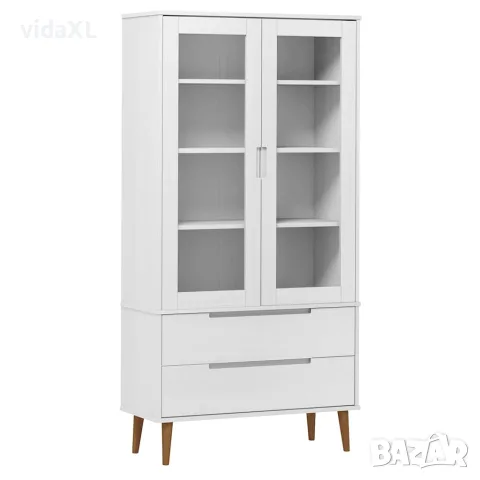 vidaXL Шкаф витрина MOLDE, бял, 90x35x175 см, бор масив, снимка 1 - Секции и витрини - 56147189