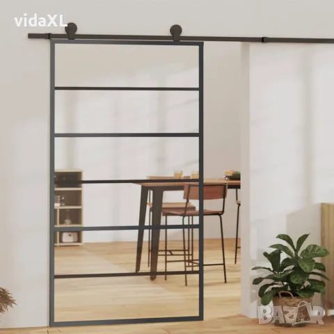 vidaXL Плъзгаща се врата с механизъм ESG стъкло и алуминий 102x205 см, снимка 2 - Интериорни врати - 56146563