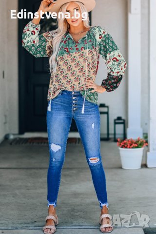 Дамска блуза с принт на цветя, снимка 4 - Блузи с дълъг ръкав и пуловери - 40148936