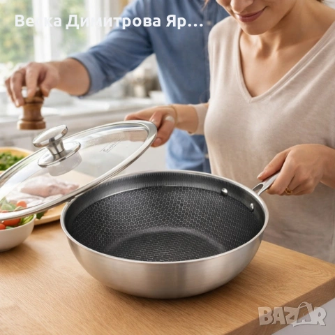 Уок тиган с капак Goldmann Fusionhex Pro GM 1128-28WK, 28x8.5 см., снимка 5 - Съдове за готвене - 53654899
