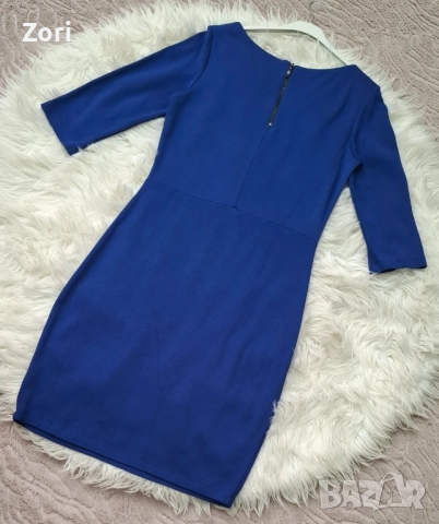 -20% СТИЛНА и ЕЛЕГАНТНА рокля по тялото в кралскосин цвят с черни шарки, снимка 3 - Рокли - 52585956