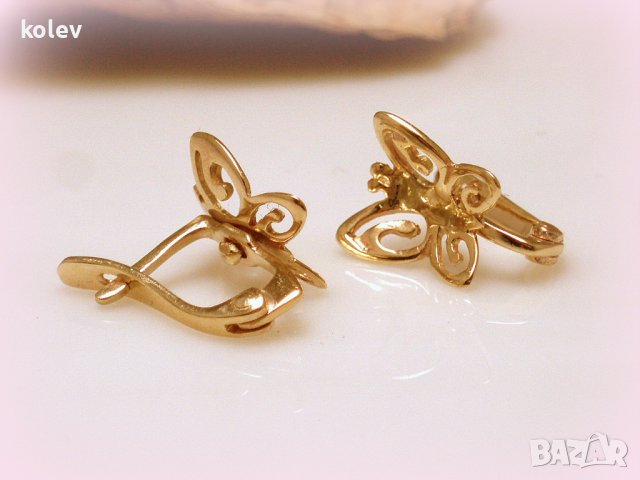 Златни обеци с трептящи пеперуди 2.17 грама 14 карата, уникално красив модел, снимка 5 - Обеци - 42626040