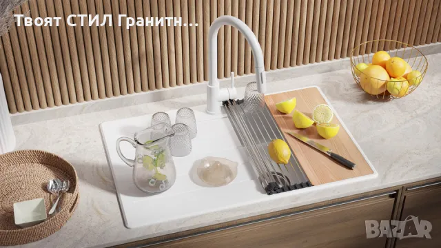 бяла кухненска мивка от гранит Копенхаген 780х500 Top 50, снимка 6 - Мивки - 47903875
