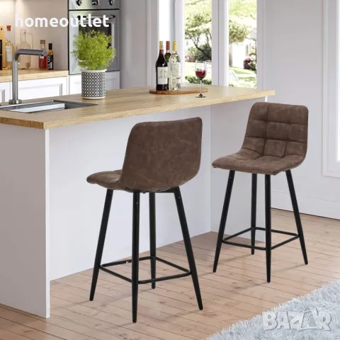 ПРОМОЦИЯ Бар стол с облегалка и тапицерия от висококачествена PU кожа (к-кт от 2 бр.) C-U-BS-0078BR, снимка 4 - Столове - 49273191