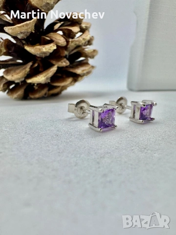 Сребърни обеци с естествен аметист, снимка 10 - Обеци - 53438246
