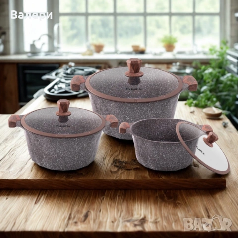 Lexical – PEARL SERIES Гранитен комплект касероли за професионално и домашно готвене, снимка 4 - Съдове за готвене - 53206354