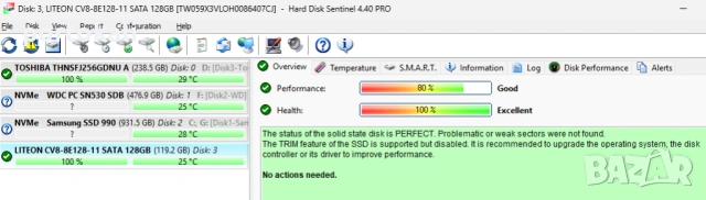SSD M.2 2280 SATA III NVME 128GB SK Hynix LiteON, снимка 5 - Твърди дискове - 53535304