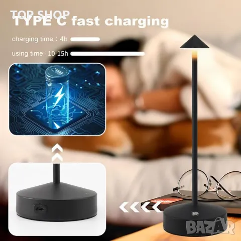 Ruspela Безжична настолна лампа 6000mAh, акумулаторна LED сензорна димираща 3 цвята, снимка 2 - Настолни лампи - 49338212