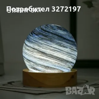 3D лунна стъклена лампа Планета с USB захранване,с бутон на кабела за смяна на цветовете, снимка 2 - Настолни лампи - 48310073