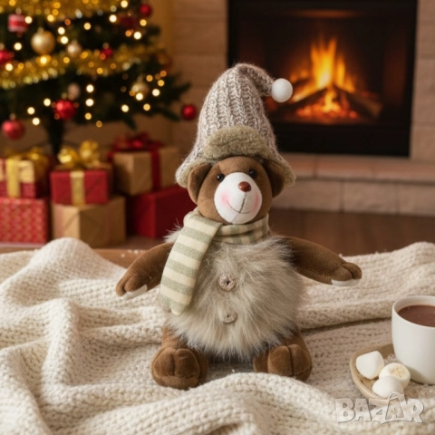 Плюшено мече със зимни аксесоари – уютен подарък и декорация, снимка 3 - Други стоки за дома - 52134310