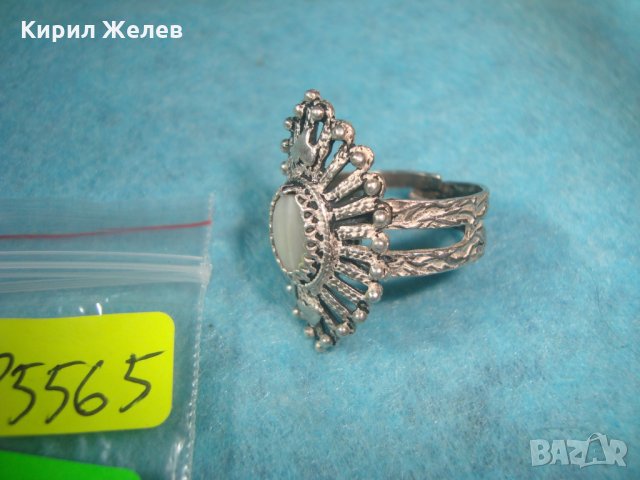 УНИКАЛЕН МАЙСТОРСКИ СРЕБЪРЕН СКЪПОЦЕНЕН АРТ ДЕКО ПРЪСТЕН СРЕБРО 925 АНГЛИЯ с БЯЛ ИВИЧЕСТ АХАТ 25565, снимка 4 - Пръстени - 35744441