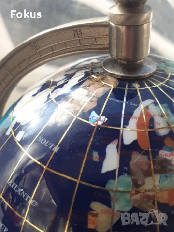 Глобус с инкрустирани полускъпоценни камъни лапис седеф др., снимка 6 - Антикварни и старинни предмети - 53353875