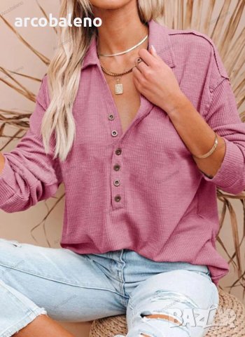 Дамска едноцветна блуза с копчета и дълъг ръкав, 5цвята - 023, снимка 3 - Блузи с дълъг ръкав и пуловери - 41948867