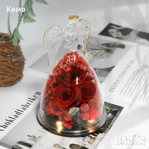 Вечна роза в стъклена ангелска фигура, снимка 3 - Подаръци за жени - 49012631