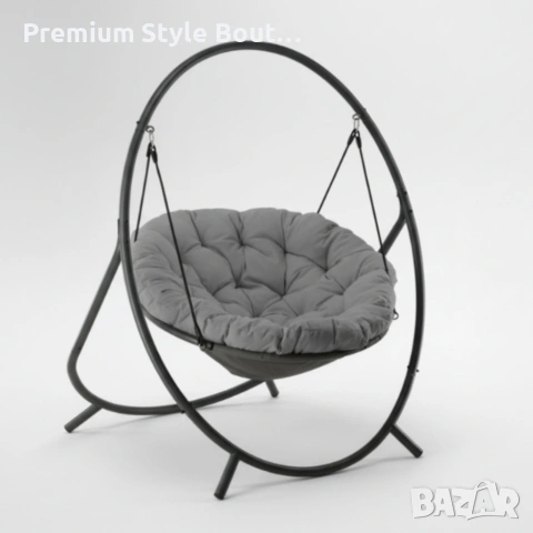 Висящ стол PATIO с тъмносива възглавница и сива рамка - стилен акцент за всеки дом и градина, снимка 6 - Градински мебели, декорация  - 53835904