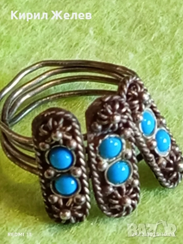 Сребърен пръстен Бохо стил с Тюркоаз орнаментиран авангарден 31114, снимка 8 - Пръстени - 52925568
