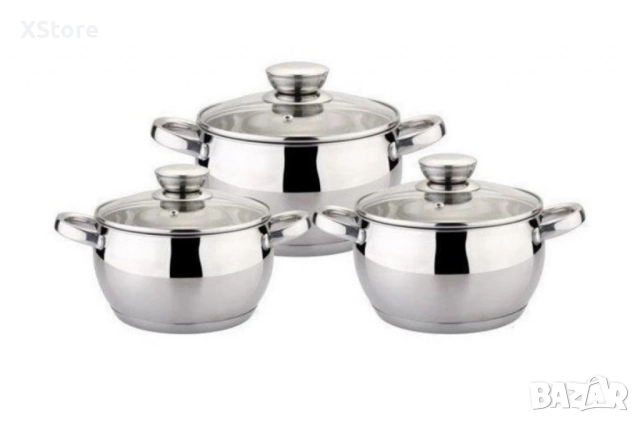 Комплект тенджери, 20/22/24см. 3.9/5.1/6.6л., Неръждаема стомана., снимка 4 - Съдове за готвене - 52507113