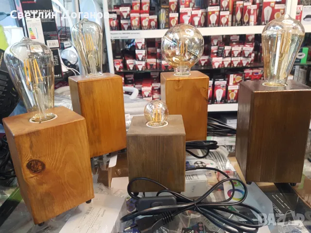 Настролна лампа нощна лампа дърво битова Е27, снимка 3 - Настолни лампи - 49995458