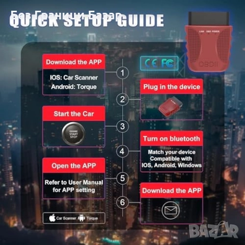 Нов OBD2 адаптер Bluetooth четец на грешки за коли – универсален диагностик, снимка 7 - Друга електроника - 52542485