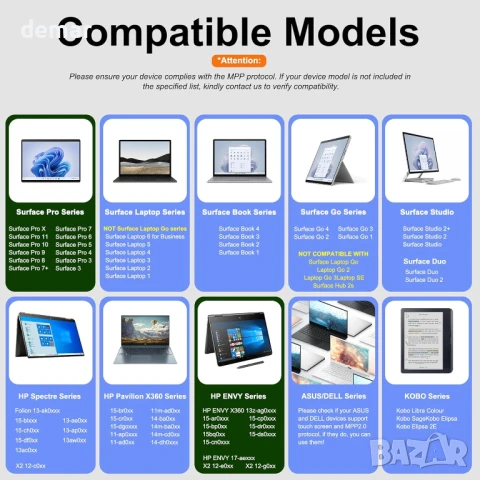Стилус за Microsoft Surface Pro 11/10/9/8/7/6/5/4/3/X Surface Go/Laptop/Book/Studio/Duo/HP/ASUS, снимка 2 - Друга електроника - 50794250