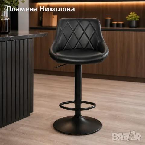Бар стол с регулираща височина, PU кожа, 360° въртене, метална основа с поставка за крака, до 120кг,