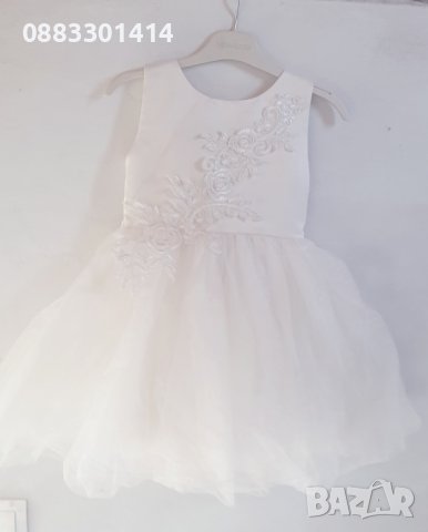 Официална детска рокля за Кръщение Сватба Бяла рокля с тюл и голяма панделка , снимка 4 - Детски рокли и поли - 41519627