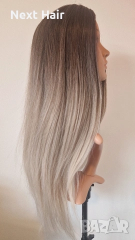 Права омбре перука – тъмни корени, пепеляво русо, снимка 2 - Аксесоари за коса - 53342483