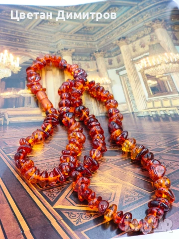  колие от руски естествен тъмен кехлибар, цвят коняк 100% натурален Балтийски кехлибар., снимка 3 - Колиета, медальони, синджири - 53045235