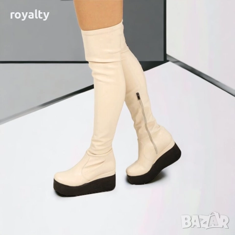 Ботуши на платформа - бежова кожа