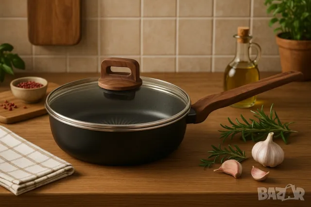 Тиган с капак Voltz Paris, 24x6.3см., Дълбок, Топлинен сензор, Кован алуминий, Незалеп. покритие