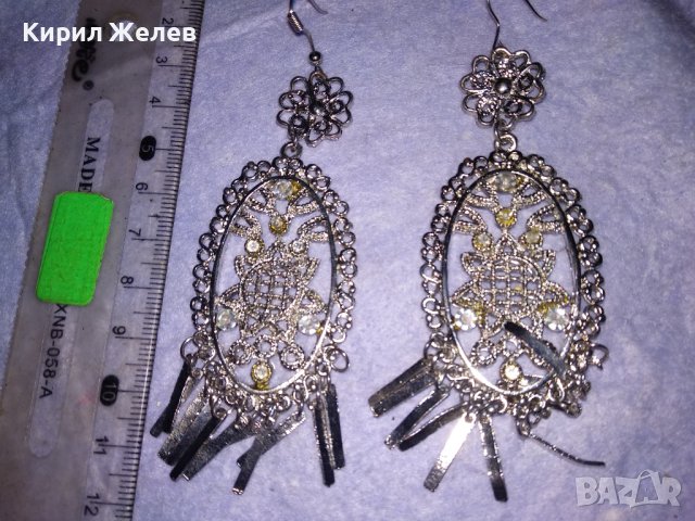 СРЕБРИСТИ АЖУРНИ РЕТРО СТИЛ ОБЕЦИ БЛАГОРОДНА СТОМАНА с КРИСТАЛЧЕТА 38614, снимка 6 - Обеци - 41648673