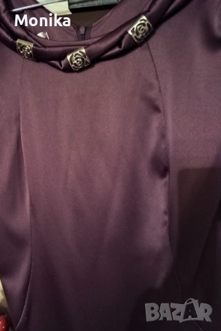 Нова Елегантна сатенена дамска рокля в цвят патладжан, снимка 2 - Рокли - 53478599