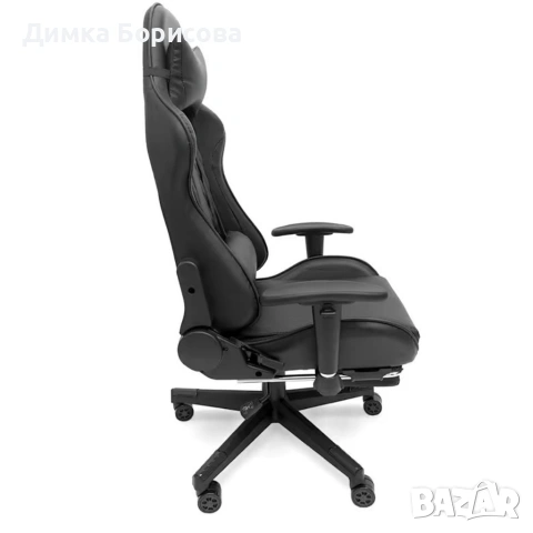 Геймърски стол с прибираща се подложка за крака и функция за масаж - черен, снимка 5 - Столове - 53243136