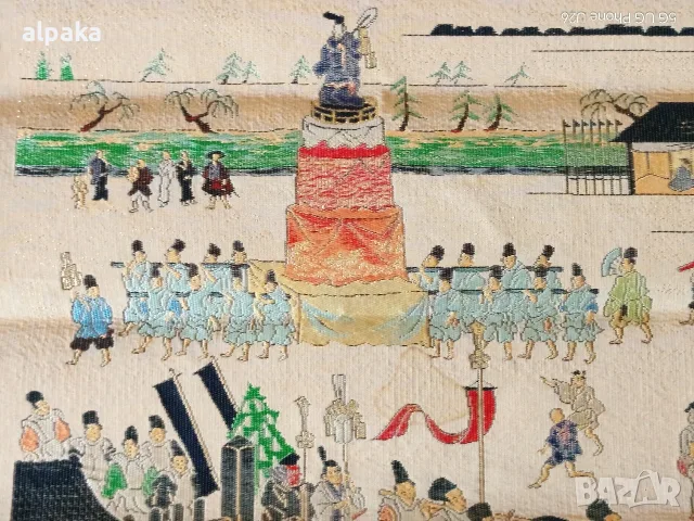 Японско копринено пано / гоблен Tatsumura Art Textile (55х43 см), снимка 3 - Антикварни и старинни предмети - 55734850