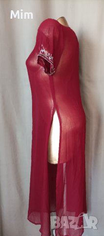  М Прозрачна рокля / парео / с релефна бродерия цвят бордо, снимка 5 - Рокли - 41393854