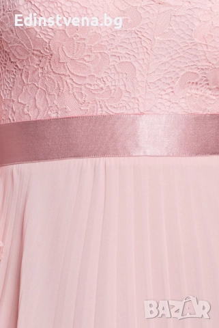 Дамска официална дълга рокля в цвят пудра с дантела и плисе, снимка 4 - Рокли - 52391834