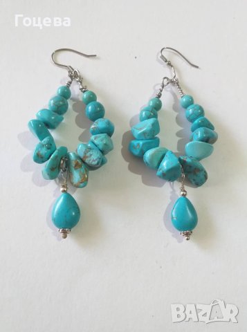 Уникално красив Бохо комплект обеци и колие с естествени Тюркоази. , снимка 5 - Бижутерийни комплекти - 41146171