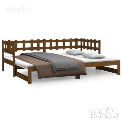 vidaXL Разтегателно дневно легло меденокафяво 2x(90x190) см бор  масив(SKU:820779 в Спални и легла в Извън страната - ID41916434 — Bazar.bg