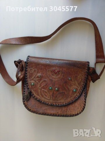 Чанта кожена с инкрустация, ретро, снимка 1 - Антикварни и старинни предмети - 36399052