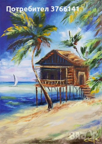 "Уют под палмите" Картина 70х50см, Маслена живопис с шпакла