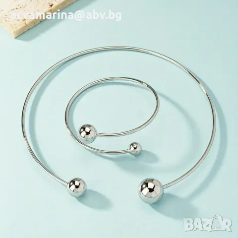 „комплект колие и гривна с топчета сребристи, снимка 2 - Колиета, медальони, синджири - 49736508